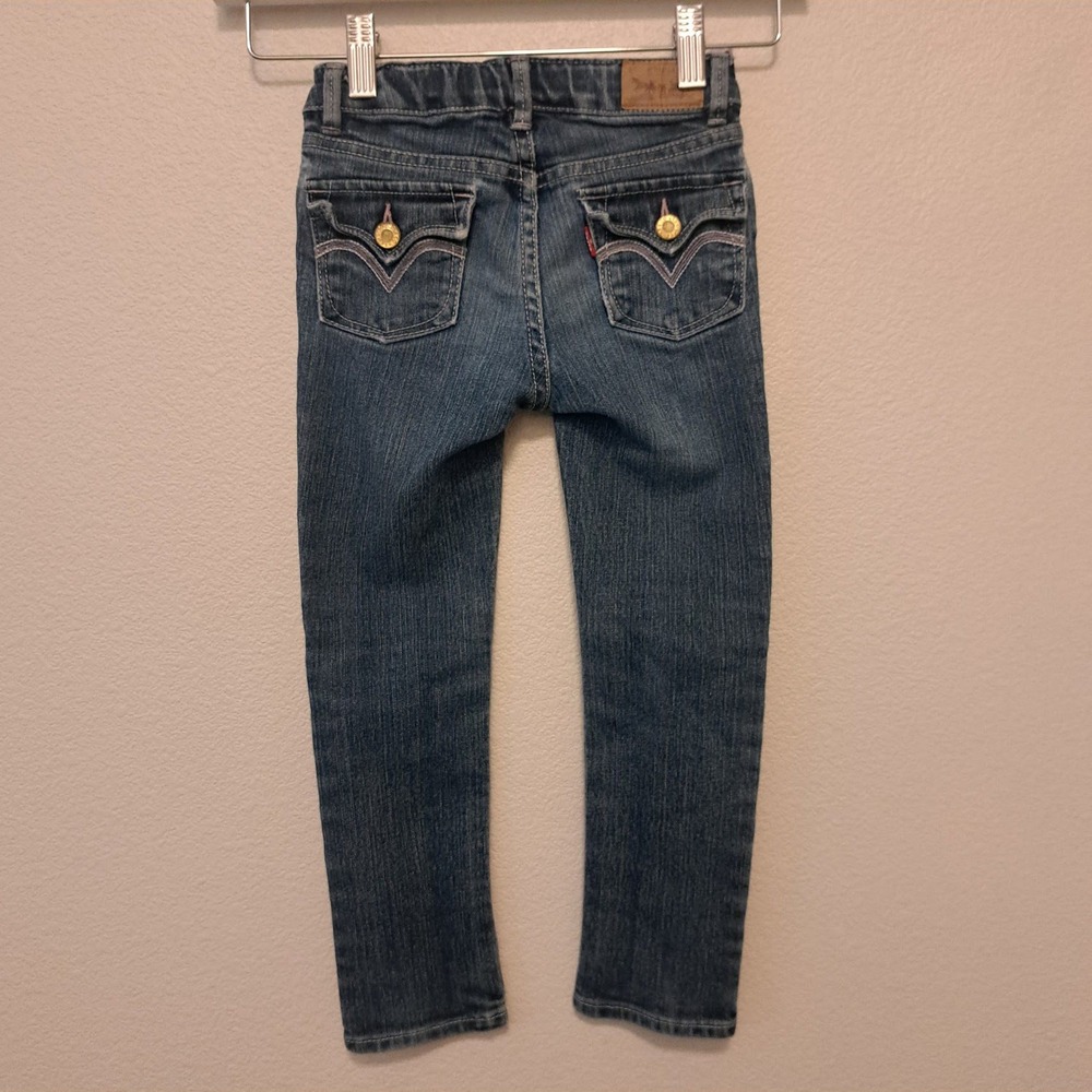 Levis Girls Skinny Jeans Medium Wash Denim Pink Stitching Size 5 Reg